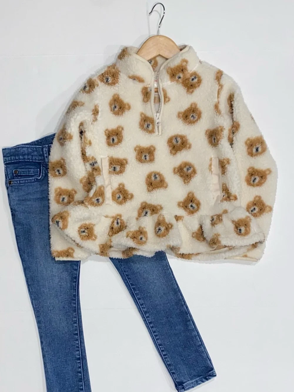 Gymboree Girls ‘Little Essentials’ Cream Bear Sherpa Half-Zip Pullover Size 6